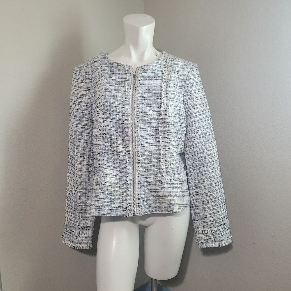 Karl Lagerfeld size 14 blazer tweed full zip texture blue